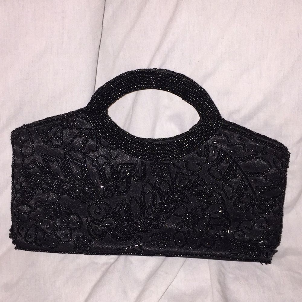 Beaded clutch/shoulder bag black